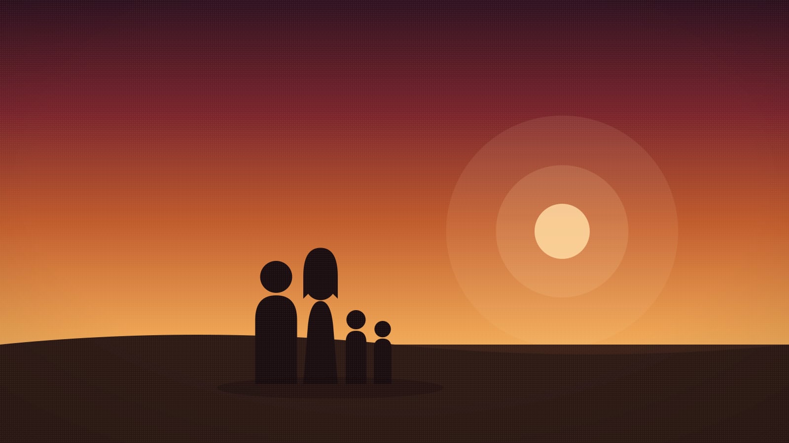 Familia en la playa al atardecer